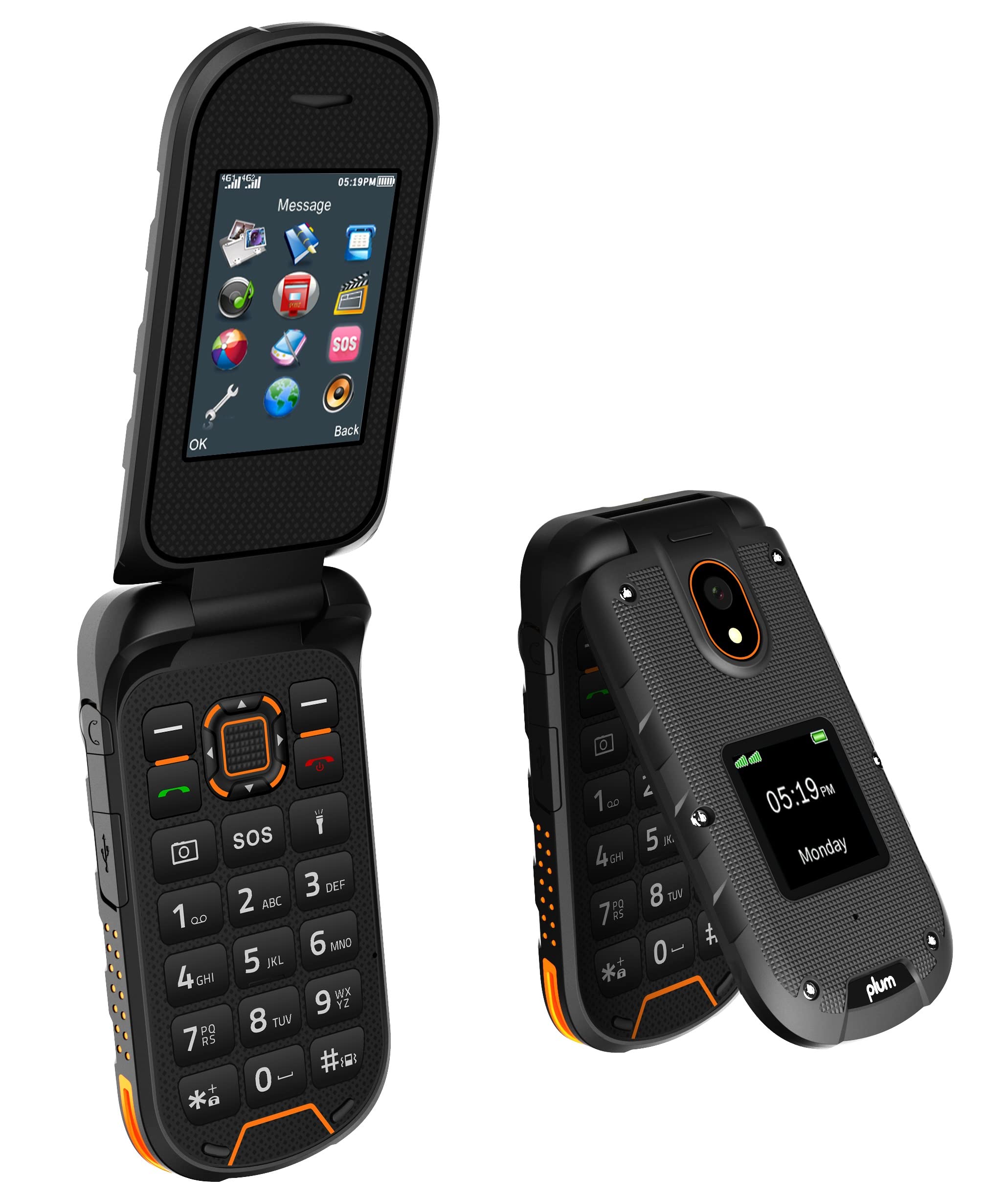 Plum RAM Plus 4G Volte Unlocked Rugged Flip Phone 2022 Model ATT, Tmobile, Speed Talk, Consumer Cellular- Orange