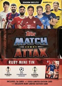 2021 2022 topps match attax champions league uefa soccer ruby version gemstone mini tin with a limited edition jamie vardy ruby card