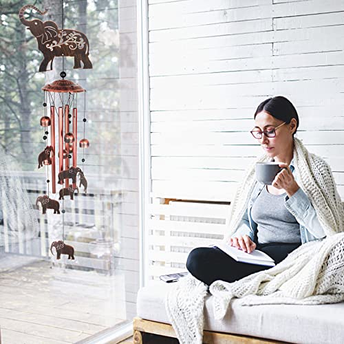 Iwaiting Outdoor Elephant Wind Chimes for Outside with Relaxing Rich Sound, Memorial Windchimes Gifts for Mom,Great Gift for Your Own Patio, Porch, Garden, and Backyard.