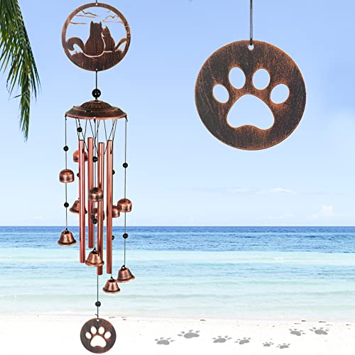 Iwaiting Outdoor Cat Wind Chimes for Outside with Relaxing Rich Sound, Memorial Windchimes Gifts for Mom,Great Gift for Your Own Patio, Porch, Garden, and Backyard.