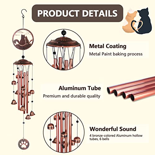 Iwaiting Outdoor Cat Wind Chimes for Outside with Relaxing Rich Sound, Memorial Windchimes Gifts for Mom,Great Gift for Your Own Patio, Porch, Garden, and Backyard.