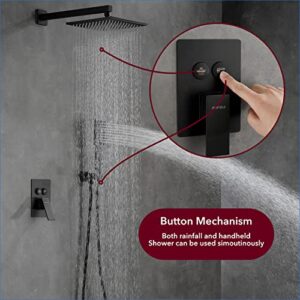 VANFOXLE Shower Faucets Sets Complete Matte Black Shower System with 10 inches Rainfall Shower Head, Push-Button Shower Faucet Fixture Combo Set Wall Mounted