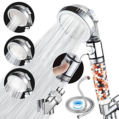 Vacto High Pressure Handheld Shower Head with Filter, Shower Head Kits with Hose and Bracket, Hard Water Softener Water Purifying Filtered Showerheads with Filter Beads