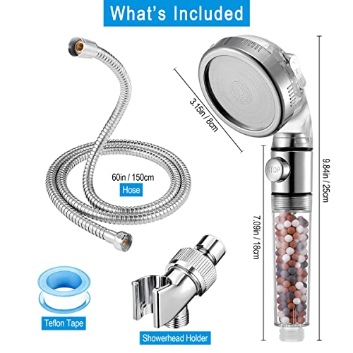 Vacto High Pressure Handheld Shower Head with Filter, Shower Head Kits with Hose and Bracket, Hard Water Softener Water Purifying Filtered Showerheads with Filter Beads