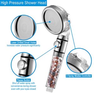 Vacto High Pressure Handheld Shower Head with Filter, Shower Head Kits with Hose and Bracket, Hard Water Softener Water Purifying Filtered Showerheads with Filter Beads