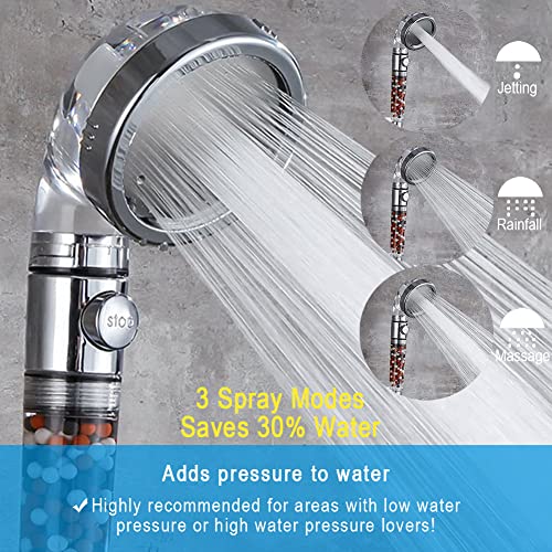 Vacto High Pressure Handheld Shower Head with Filter, Shower Head Kits with Hose and Bracket, Hard Water Softener Water Purifying Filtered Showerheads with Filter Beads