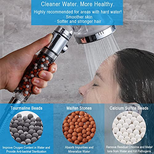 Vacto High Pressure Handheld Shower Head with Filter, Shower Head Kits with Hose and Bracket, Hard Water Softener Water Purifying Filtered Showerheads with Filter Beads