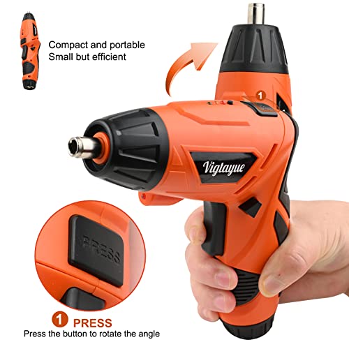 Vigtayue Cordless Electric Screwdriver Rechargeable Screw Power Hand tools with Pivoting Head, Flash Light & 47 pcs Bit Set for Women & Men,USB Charging Cable in Carrying Case, LED Light for Home DIY