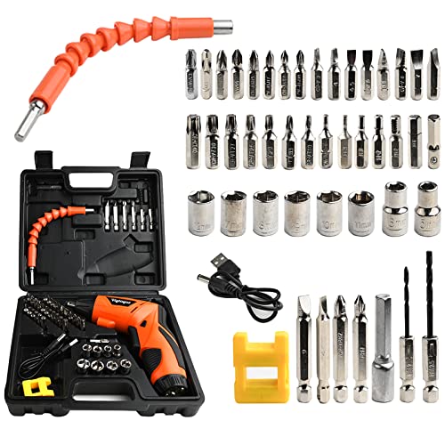 Vigtayue Cordless Electric Screwdriver Rechargeable Screw Power Hand tools with Pivoting Head, Flash Light & 47 pcs Bit Set for Women & Men,USB Charging Cable in Carrying Case, LED Light for Home DIY