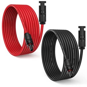 electop solar extension cable wire 10 feet, 10awg solar panel cable with weatherproof female and male connector adapter kit for solar generator house boat rv(10ft red + 10ft black)