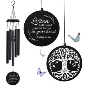 sympathy wind chimes for loss of loved one, memorial windchimes for lost father mother, remembrance bereavement gift with card, in memory of dad mom metal funeral decor for garden outdoor (39“ black)