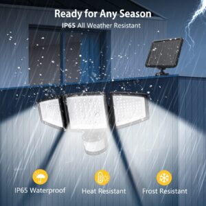 Tuffenough Solar Lights Outdoor with Motion Sensor 3000LM LED Security Lights with Remote,3 Heads Adjustable Solar Powered IP65 Waterproof Flood Wall Lights for Garage Yard