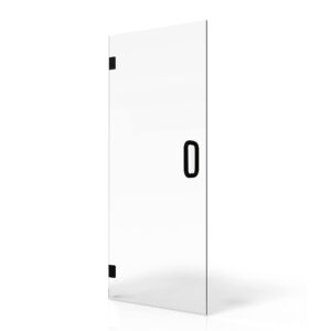 single swing hinge glass shower door ravello series 28"x80" with matte black finish - 3/8" tempered glass with smart guard easy clean coating - frameless hinge shower door by fab glass and mirror