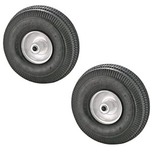 rocky mountain dolly wheel 4.10/3.50-4” - heavy duty replacement tire/rim for hand truck, cart, dolly, garden cart - 2.25” offset hub with pneumatic 5/8” ball bearing - sawtooth tread - 400 lb (2)