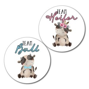 36 2.5-inch cow team bull and heifer gender reveal party stickers
