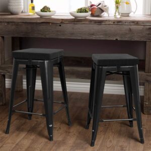 Tromlycs Bar Stool Cushion Square 12x12 Chair Seat Cushion Textured Barstool Pad with Ties, 1 Piece, 12 inches, Black