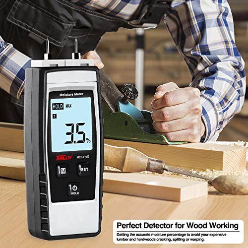 Wood Moisture Meter with Backlight, Digital Moisture Detector Meter Tester for Firewood Moisture Cement Mortar, Humidity Damp Meter for Wood, Timber Water Content Detector Gray