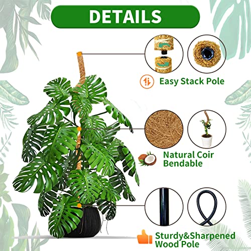 ICoirstream Coir Moss Pole Plant - 2 Pcs 31.5 Inch Coir Moss Pole Bendable and Stackable to 55 Inches - Use Alone or Together. Support Poles for Indoor Climbing Plants