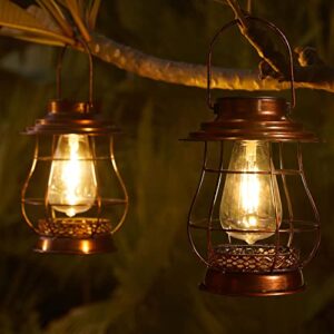 2PACK Solar Outdoor Lights Hanging Garden Decor Solar Lanterns Outdoor Waterproof LED Lights Retro Design for Passage Courtyard，Lawn, Patio Decoration