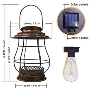 2PACK Solar Outdoor Lights Hanging Garden Decor Solar Lanterns Outdoor Waterproof LED Lights Retro Design for Passage Courtyard，Lawn, Patio Decoration