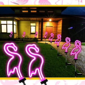 Hortsun 2 Pack Flamingo Solar Lights Outdoor Flamingo Neon Light Yard Flamingos Pink Flamingo Waterproof Decorations Flamingo Lights for Garden Patio Yard Pathway Decoration