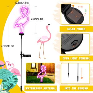 Hortsun 2 Pack Flamingo Solar Lights Outdoor Flamingo Neon Light Yard Flamingos Pink Flamingo Waterproof Decorations Flamingo Lights for Garden Patio Yard Pathway Decoration