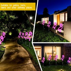 Hortsun 2 Pack Flamingo Solar Lights Outdoor Flamingo Neon Light Yard Flamingos Pink Flamingo Waterproof Decorations Flamingo Lights for Garden Patio Yard Pathway Decoration