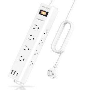 surge protector power strip with usb c, 12 outlets and 3 usb ports, 6 ft long extension cord(1875w), flat plug, wall mount with overload protection for home, office, 1080 joules, etl listed, white
