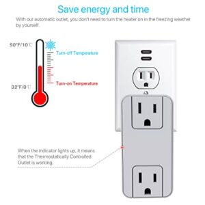 Ehaijia Thermostatically Controlled Dual Outlet, Cold Weather Thermo Plug,Automatic Switch On Below 32°F&Off Over 50°F,Free from Turn Heater On by Yourself in Freezing Weather,Save Energy and Effort