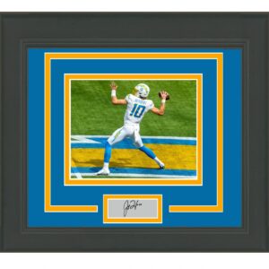 framed justin herbert facsimile laser engraved signature auto los angeles charger 15x16 football photo