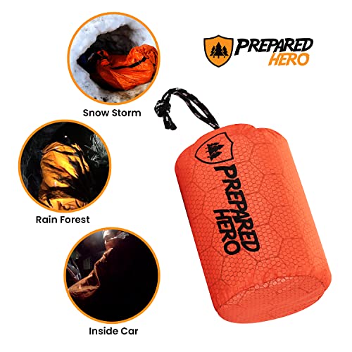 Prepared Hero Survival Bag - 2 Pack - Emergency Sleeping Bag, Thermal Bivy Sack for Camping, Hiking, Outdoor. Lightweight, Portable, Survival Shelter.