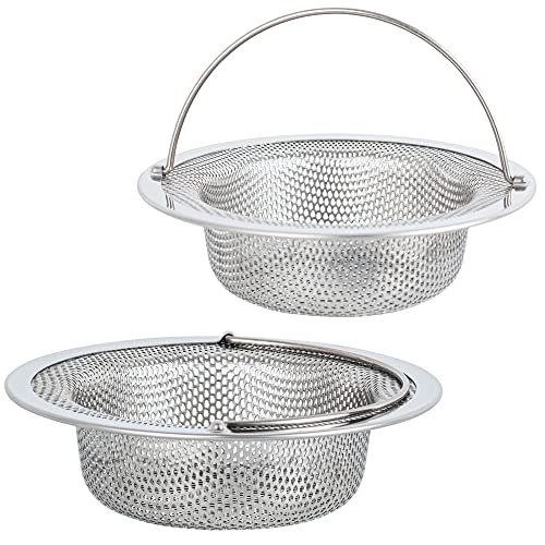 Kitchen Sink Strainer Basket Catcher with Upgrade Fast Flow Design, Qtimal 2 Pack Anti-Clogging Stainless Steel Drain Filter with Handle for Most Kitchen Drains, Rust Free and Dishwasher Safe