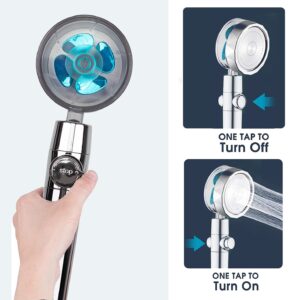 GEOONA Turbo Shower Head with ON/Off Switch,Handheld High Pressure Vortex Shower Head 360 Degrees Rotating ，Water Saving Showerheads with Handheld and Hose (Blue)