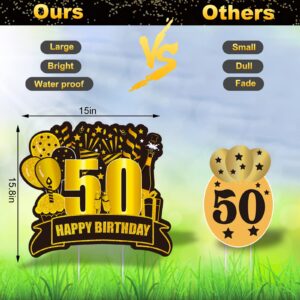 50th Birthday Yard Sign Large Black Gold 50th Birthday Decorations 50 Happy Birthday Yard Signs with Stakes Outdoor Lawn Sign for Birthday Supplies of 50 year-old