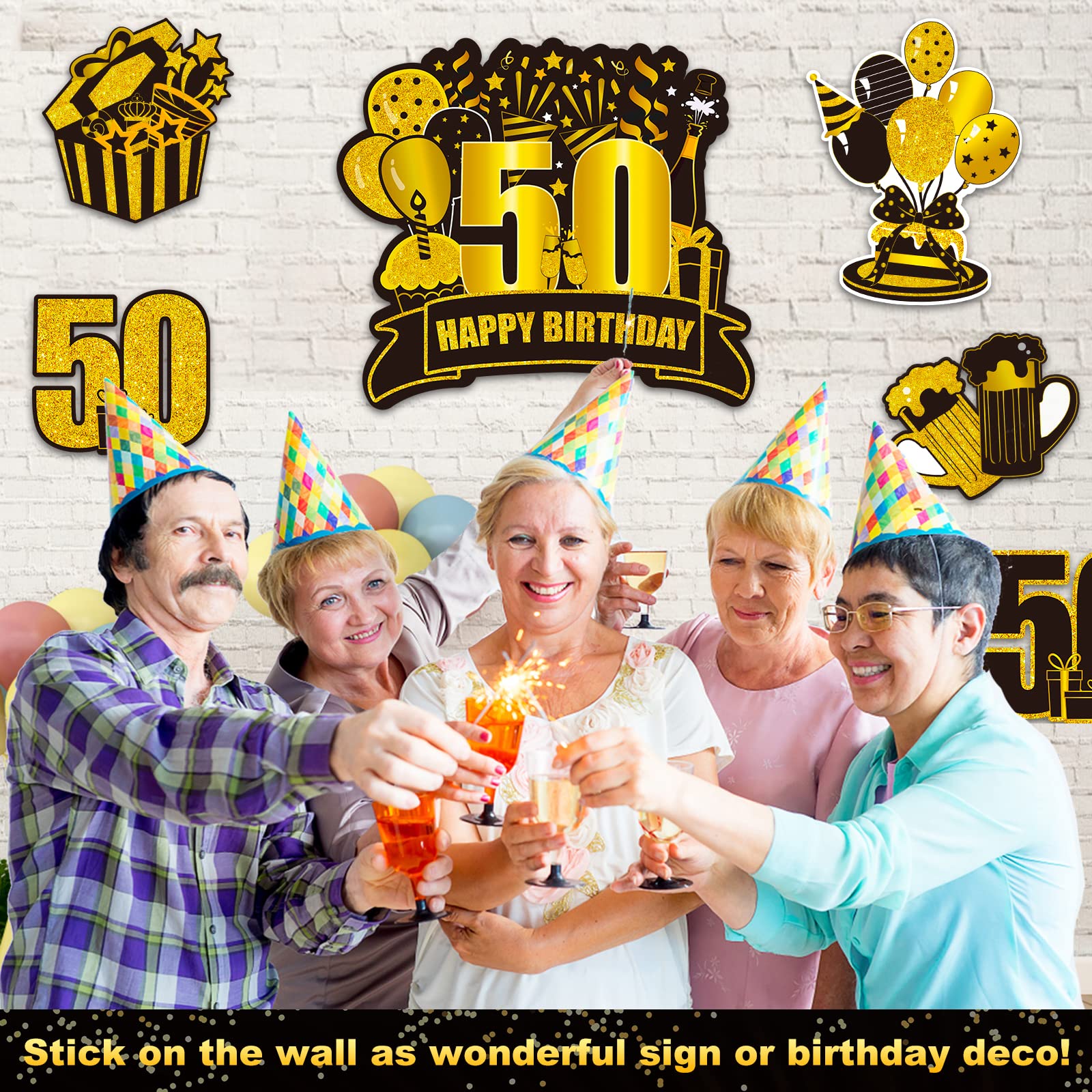 50th Birthday Yard Sign Large Black Gold 50th Birthday Decorations 50 Happy Birthday Yard Signs with Stakes Outdoor Lawn Sign for Birthday Supplies of 50 year-old