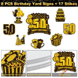 50th Birthday Yard Sign Large Black Gold 50th Birthday Decorations 50 Happy Birthday Yard Signs with Stakes Outdoor Lawn Sign for Birthday Supplies of 50 year-old