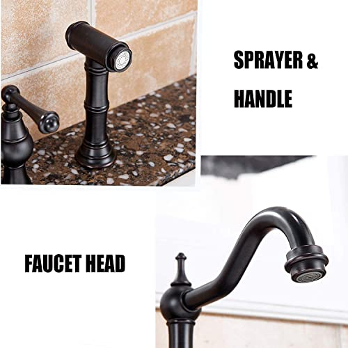 VCCUCINE Oil Rubbed Bronze Bridge Kitchen Faucet Brass with Side Sprayer, Antique Brass 8 Inch Centerset 4 Hole 2 Handle Farmhouse Sink Faucet, Stainless Steel Kitchen Faucets for Sink 3 Hole