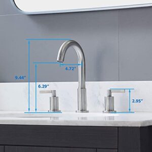 KINGO HOME Widespread 3 Hole Bathroom Faucet Brushed Nickel, Modern 8 inch 2 Handle Bathroom Sink Faucet for Vanity Faucets with Pop Up Drain and Supply Lines