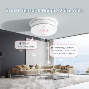 SITERWELL Smoke Detector Carbon Monoxide Detector Combo with Voice Speaker, Dual Sensor Fire and CO Alarm with LED Light & Test Button, Battery Operated, Auto-Check, UL 217 & UL 2034 Standards, 1 Pack