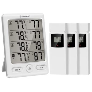 geevon indoor outdoor thermometer wireless with 3 remote sensors, digital hygrometer indoor thermometer, temperature humidity monitor gauge with 200ft/60m range (white)