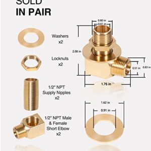 2 PCS B-0230-K Wall Mount Faucet Installation Kit - for T&S B-0230 Style 1/2‘’ NPT Faucets Replacement Include 2 PCS 1/2" NPT Short Elbows, Nipples, Lock Nuts, Washers - Brass