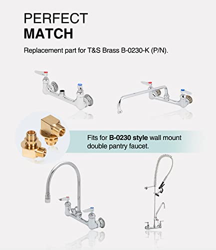 2 PCS B-0230-K Wall Mount Faucet Installation Kit - for T&S B-0230 Style 1/2‘’ NPT Faucets Replacement Include 2 PCS 1/2" NPT Short Elbows, Nipples, Lock Nuts, Washers - Brass