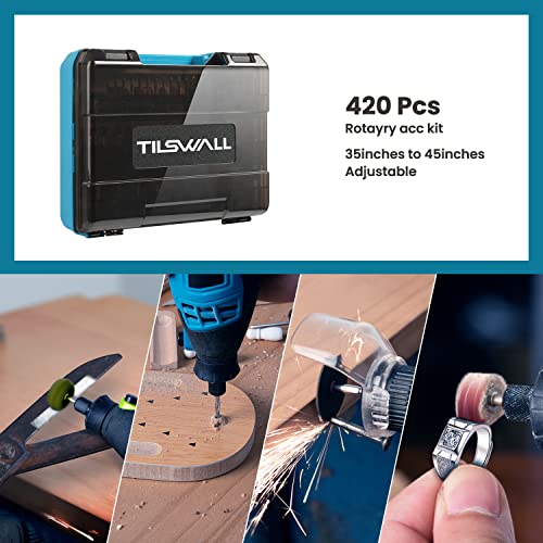 Tilswall Rotary Tool Accessories Kit 420pcs, 1/8", 3/32" and 1/16" Collets Shank Electric Grinder, Universal Fitment with Carrying Case for Cutting, Grinding, Sanding, Drilling, and Polishing