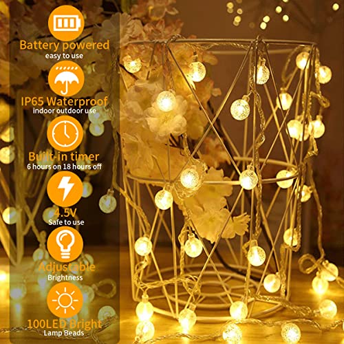 Outdoor String Lights Battery Operated 33FT 100LED Battery Powered String Lights Indoor Waterproof Mini Globe Lights with Remote Timer 8 Lighting Modes for Bedroom Christmas Party Tent Outside Decor