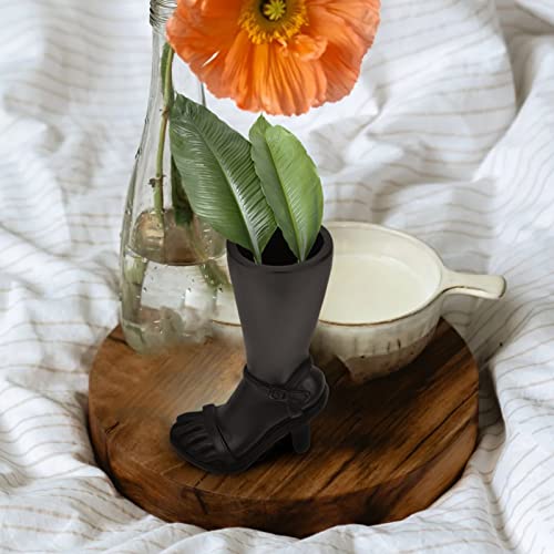 DOITOOL High Heel Flower Pot High Heel Shaped Succulent Planter Resin Shoes Plant Nursery Pot Cactus Pot Lightweight Bonsai Pot Plant Container Black