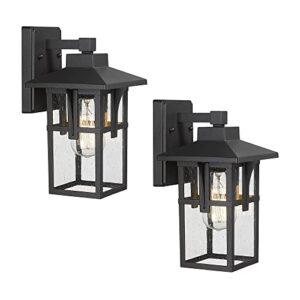 hwh investment outdoor wall light 2 pack, exterior wall sconce light fixtures with seeded glass, farmhouse 1-light porch light waterproof for patio balcony indoor, matte black, 5hx62b-2pk bk