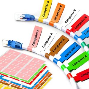 8 sheet 240 pcs cable labels tags for cable management, wmiwulien colorful waterproof cord labels tags for electronics, self adhesive tear resistant wire labels for laser printer and handwriting