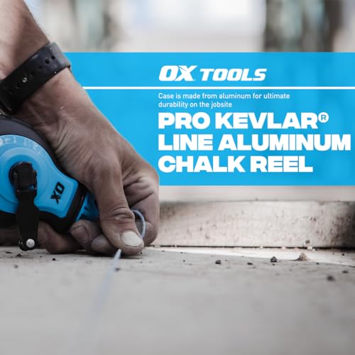 OX Tools Pro Aluminum Body Chalk Reel 6x Gear with Kevlar Reinforced Line | Strong Thick Bold Chalk Line | Chalk Line Tool | Chalk Box | KEVLAR line