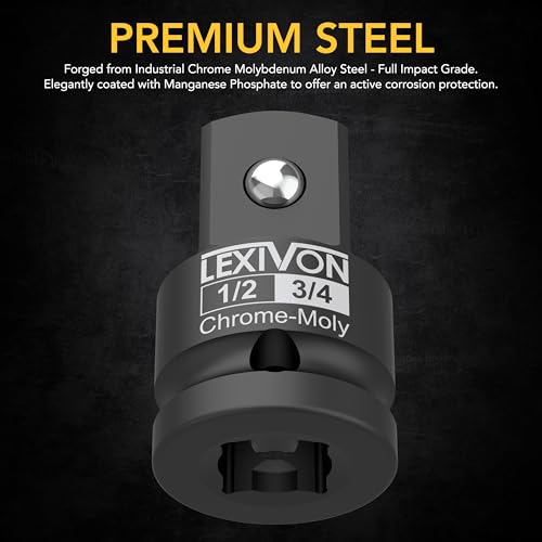 LEXIVON 1/2-Inch Impact Socket Adapter, 1/2" Female x 3/4" Male Increaser | Chrome-Molybdenum alloy steel = Fully Impact Rated (LX-401)