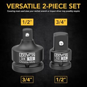 LEXIVON 1/2" & 3/4" Impact Socket Adapter, 2-Piece Set | 1/2" ~ 3/4" Reducer and Increaser Chrome-Moly Steel = Fully Impact Rated (LX-403)